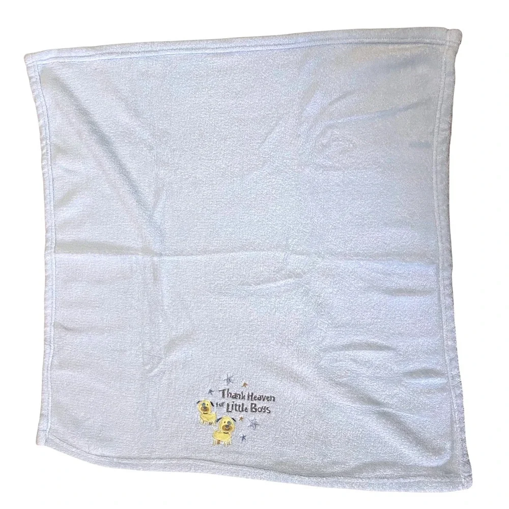 Blue Plush Baby Blanket Thank Heaven for Little Boys Puppy Stars Soother Nursery